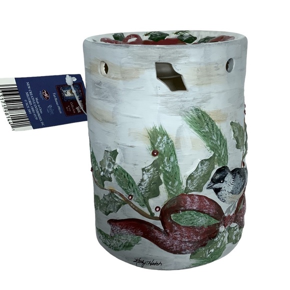 Vintage Wax Warmer Birds Kathy Hatch Tea light Hand painted Holiday White Red - Picture 5 of 15